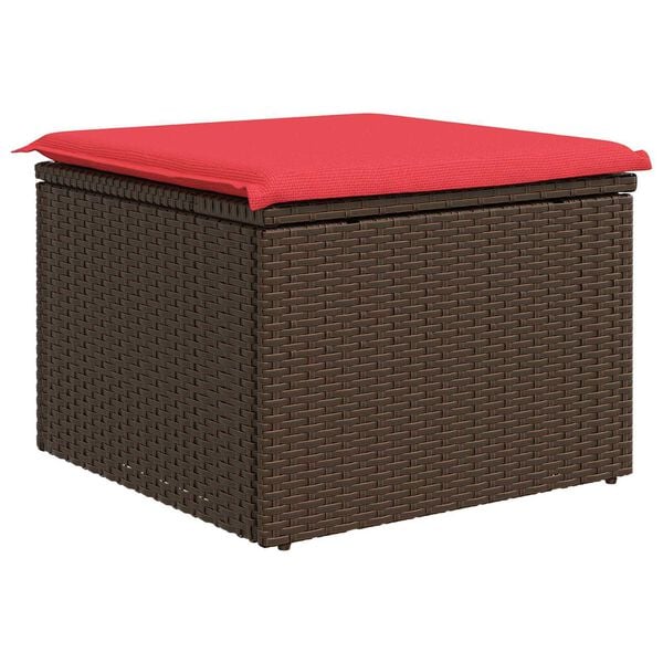 vidaXL Garden Stool with Cushion Brown 55 x 55 x 37 cm Poly Rattan