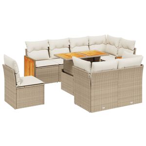 vidaXL 9 Piece Garden Sofa Set with Cushions Beige Poly Rattan