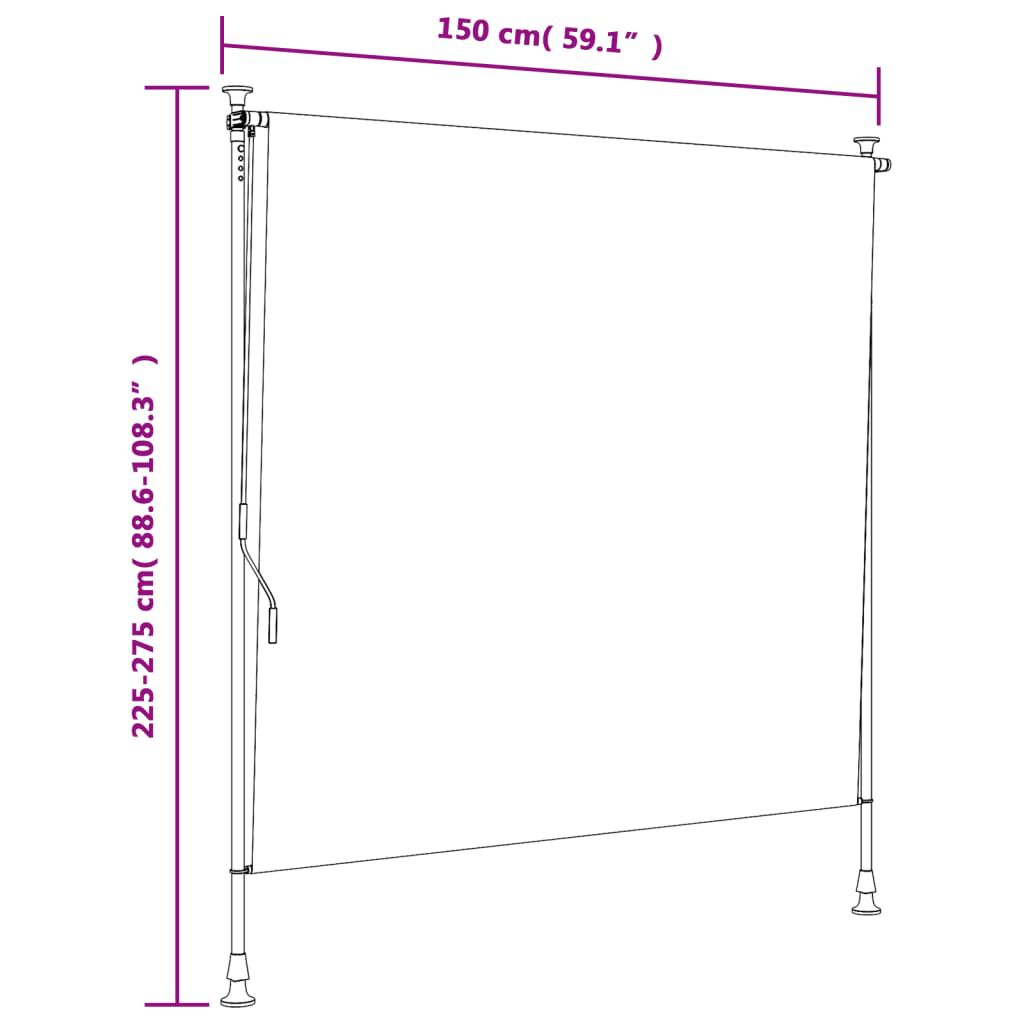 vidaXL Outdoor Roller Blind Blue and White 150x270 cm Fabric&Steel