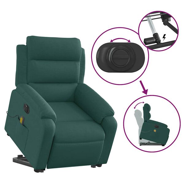 vidaXL Electric Stand up Massage Recliner Chair Dark Green Fabric