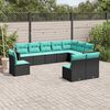 vidaXL 10 Piece Garden Sofa Set with Cushions Black Poly Rattan