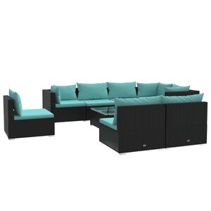 vidaXL 9 Piece Garden Lounge Set with Cushions Poly Rattan Black