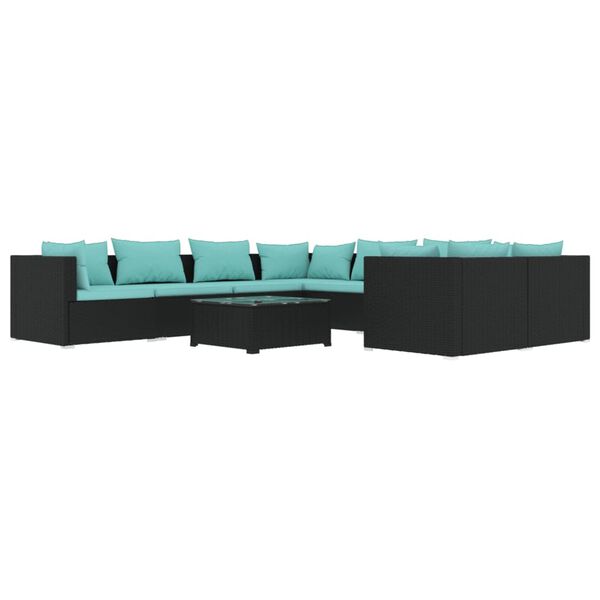 vidaXL 9 Piece Garden Lounge Set with Cushions Poly Rattan Black