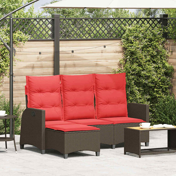 vidaXL Reclining Garden Sofa with Cushions L-shaped Brown Poly Rattan