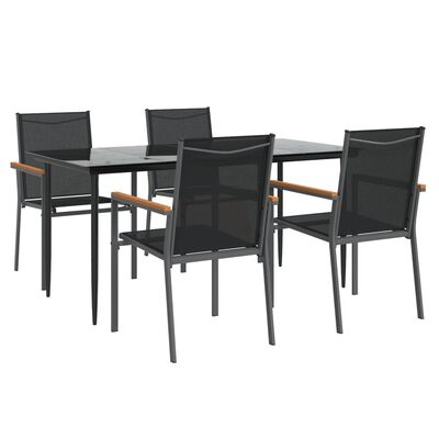 vidaXL 5 Piece Garden Dining Set Black Textilene and Steel