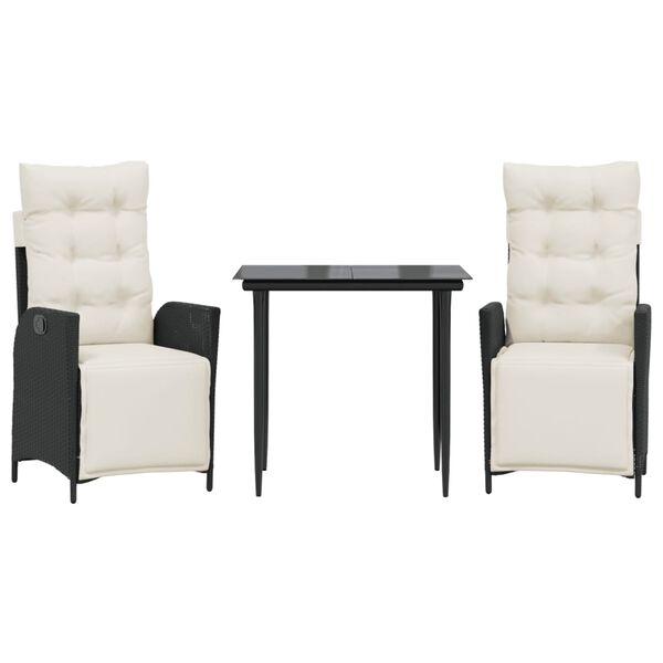 vidaXL 3 Piece Garden Dining Set with Cushions Black Poly Rattan