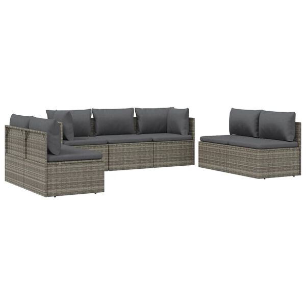 vidaXL 8 Piece Garden Lounge Set with Cushions Grey Poly Rattan