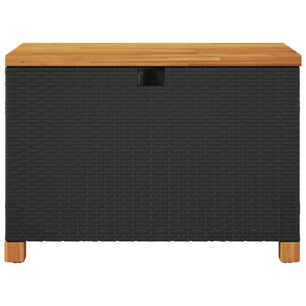 vidaXL Garden Storage Box Black 80x40x48 cm Poly Rattan Acacia Wood