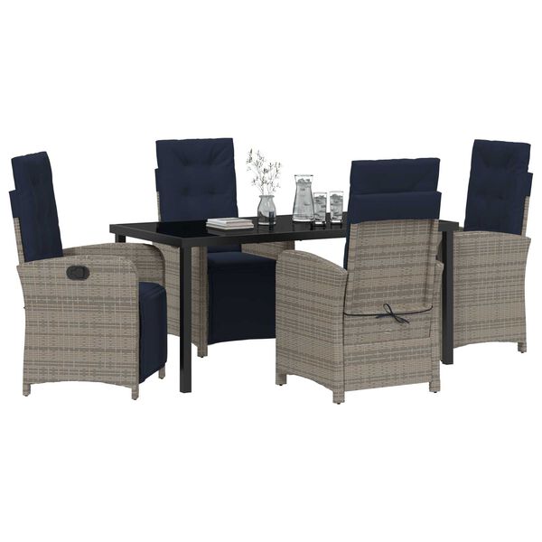 vidaXL Garden Dining Set with Cushion 5 pcs Grey Poly Rattan