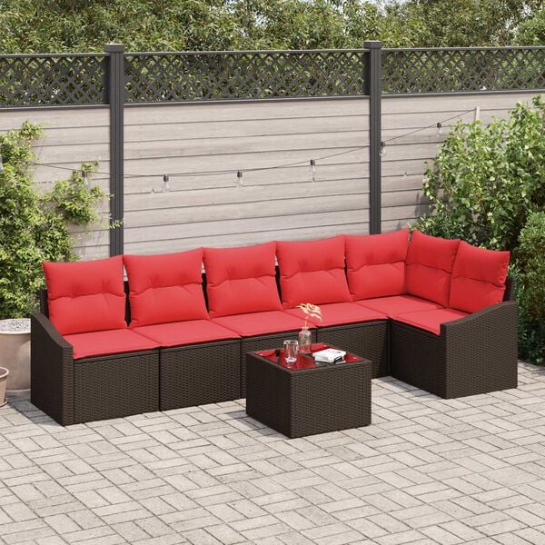 vidaXL 7 Piece Garden Sofa Set with Cushions Brown Poly Rattan