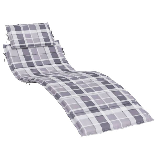 vidaXL Sun Lounger Cushion Grey Check Pattern 186x58x4cm Oxford Fabric
