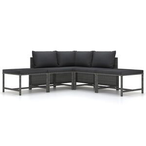 vidaXL 5 Piece Garden Sofa Set with Cushions Grey Poly Rattan