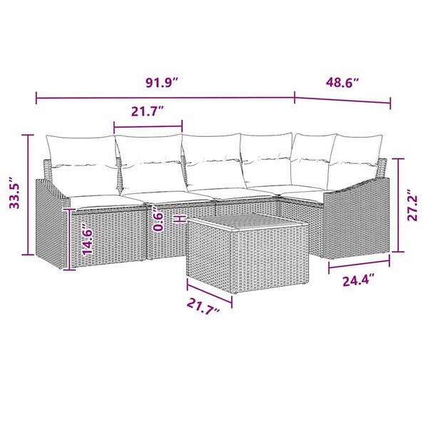 vidaXL Garden Sofa Set with Cushion 6 pcs Grey Poly rattan
