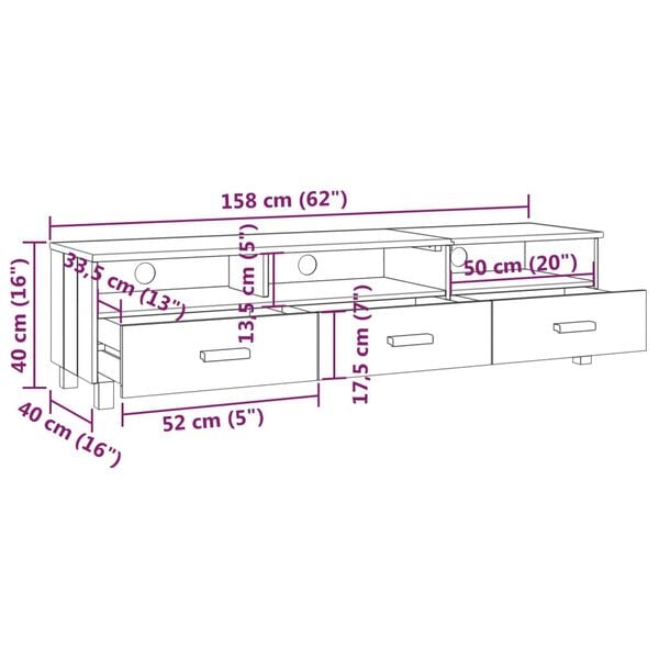 vidaXL TV Cabinet HAMAR Light Grey 158x40x40 cm Solid Wood Pine