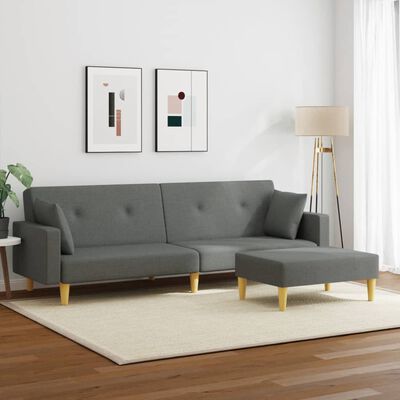 vidaXL 2-Seater Sofa Bed with Footstool Dark Grey Fabric