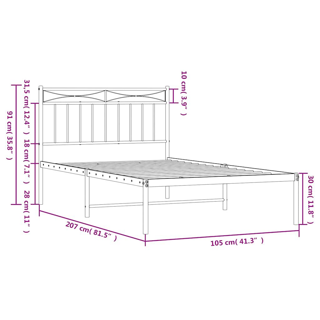 vidaXL Metal Bed Frame without Mattress with Headboard Black 100x200cm