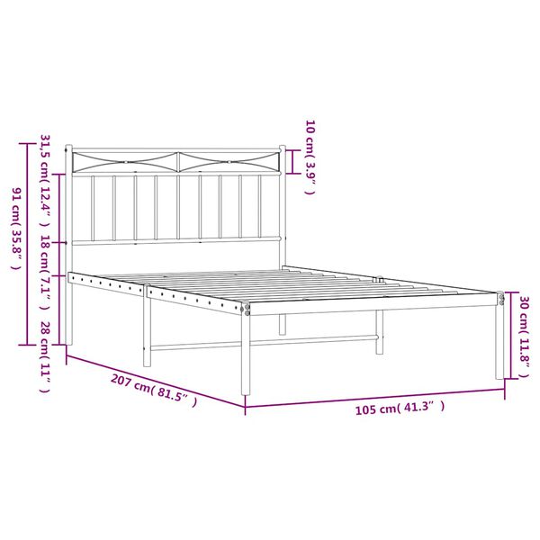 vidaXL Metal Bed Frame without Mattress with Headboard Black 100x200cm