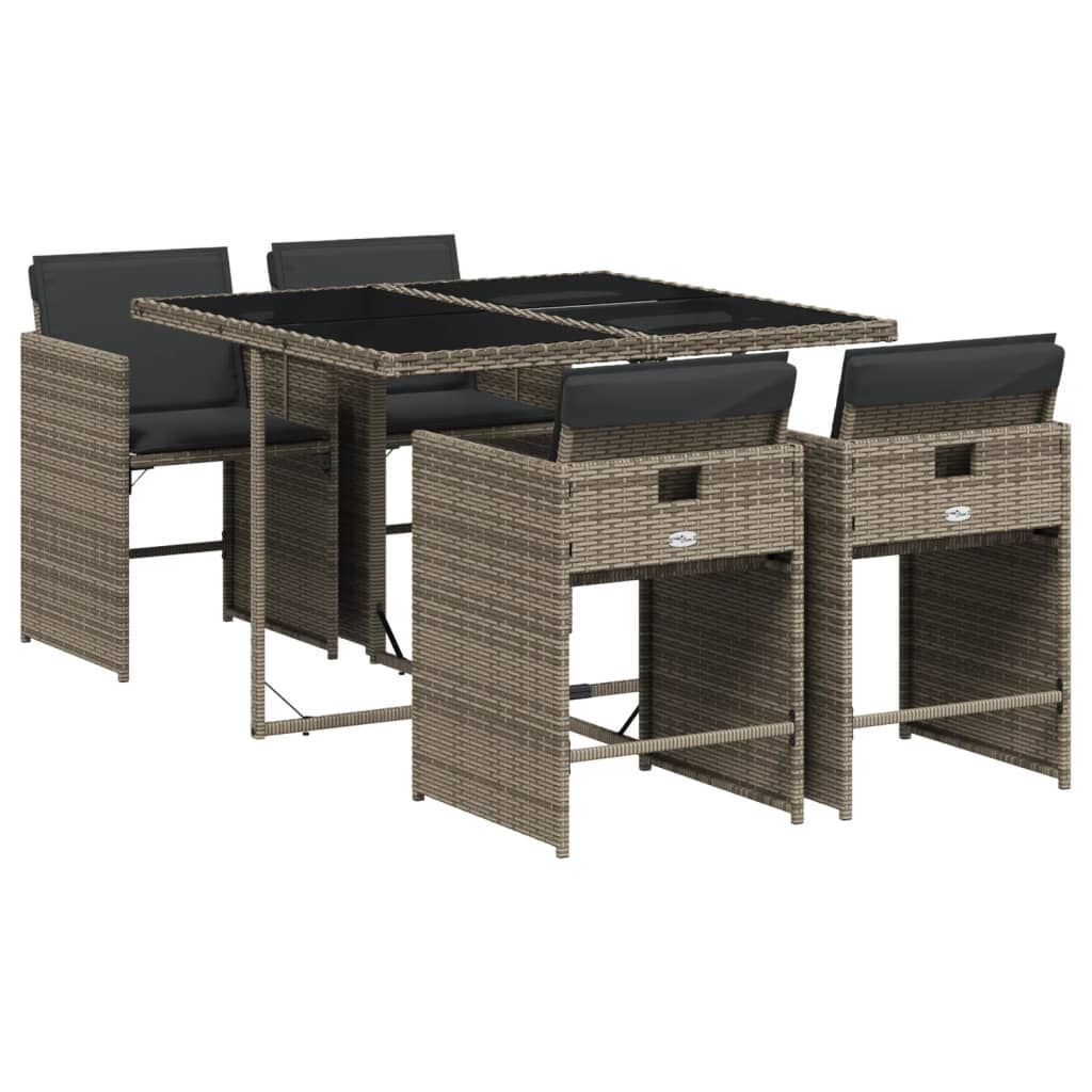 vidaXL 5 Piece Garden Dining Set with Cushions Grey Poly Rattan