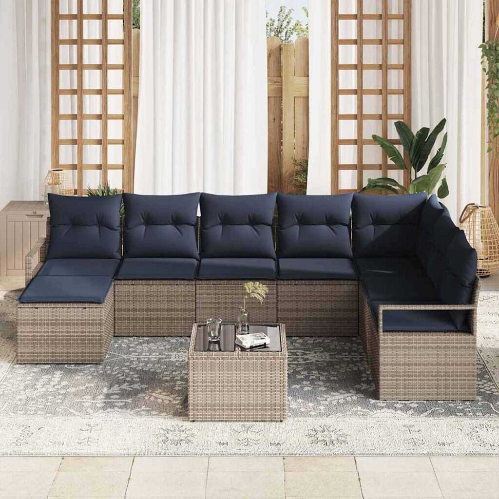 vidaXL Garden Sofa Set 9 pcs Grey Poly rattan