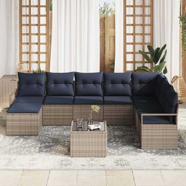vidaXL Garden Sofa Set 9 pcs Grey Poly rattan