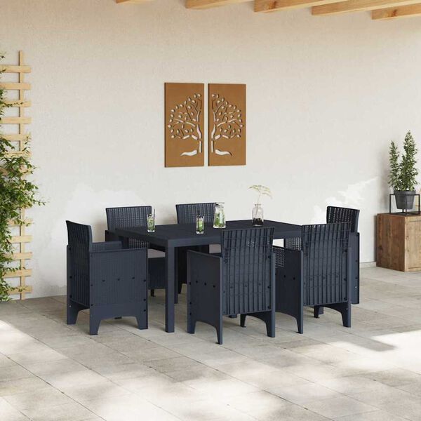 vidaXL Garden Dining Set 7 pcs Anthracite Polt rattan