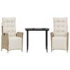 vidaXL 3 Piece Garden Dining Set with Cushions Beige Poly Rattan