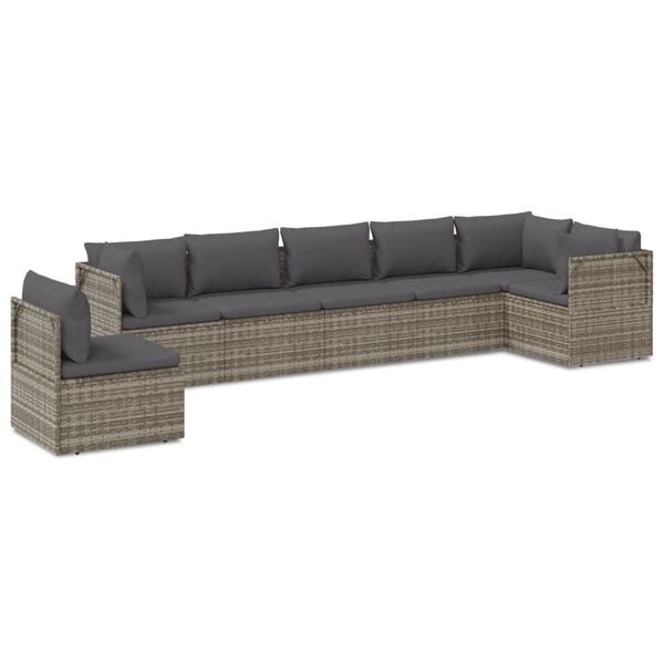 vidaXL 7 Piece Garden Lounge Set with Cushions Grey Poly Rattan