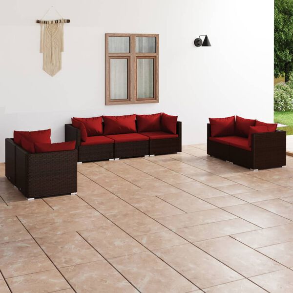 vidaXL 7 Piece Garden Lounge Set with Cushions Poly Rattan Brown