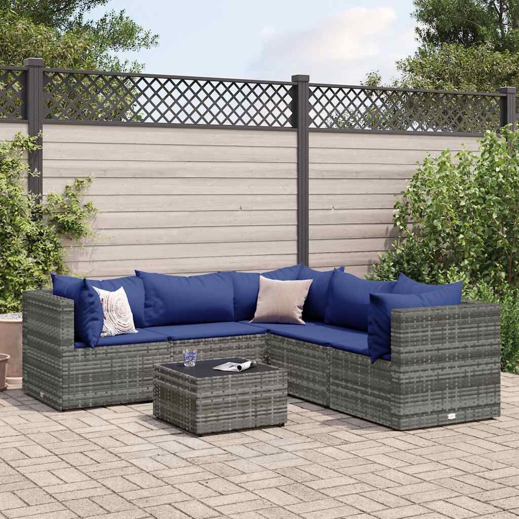 vidaXL 6 Piece Garden Lounge Set with Cushions Grey Poly Rattan
