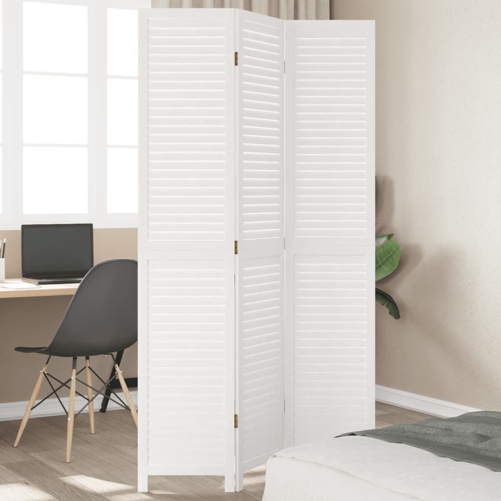vidaXL Room Divider 3 Panels White Solid Wood Paulownia