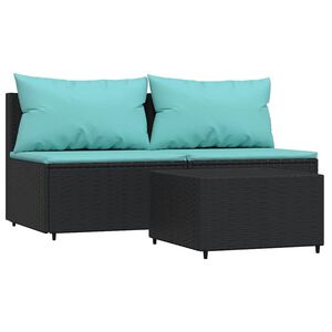 vidaXL 3 Piece Garden Lounge Set with Cushions Black Poly Rattan