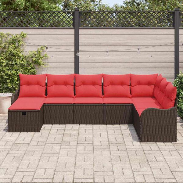 vidaXL Sofa Set with Cushion Manual 8 pcs Brown and Red Poly Rattan