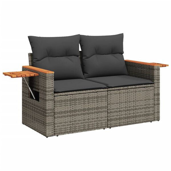 vidaXL Garden Sofa with Cushions 2-Seater Grey Poly Rattan