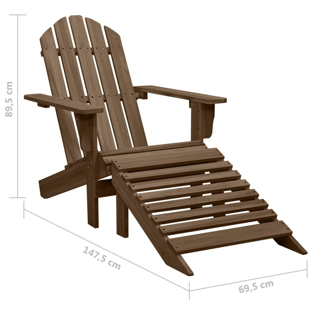 vidaXL Garden Adirondack Chair with Ottoman&Table Solid Fir Wood Brown