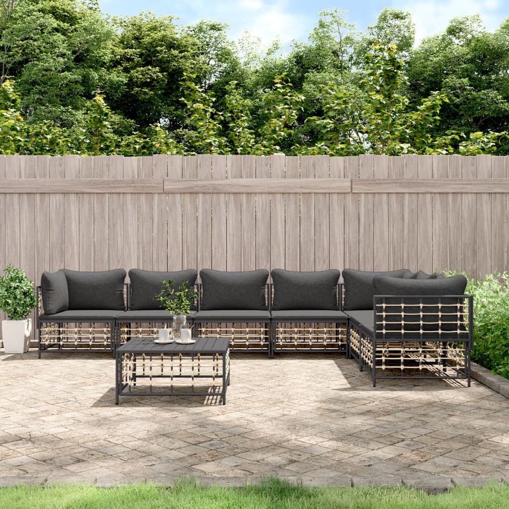 vidaXL 8 Piece Garden Lounge Set with Cushions Anthracite Poly Rattan