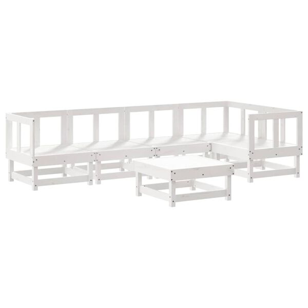 vidaXL 6 Piece Garden Lounge Set with Cushions White Solid Wood