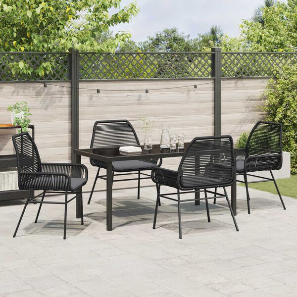 vidaXL Garden Dining Set with Cushion 5 pcs Black Poly Rattan
