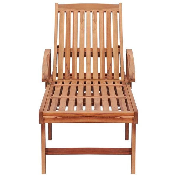 vidaXL Sun Lounger with Red Check Pattern Cushion Solid Teak Wood