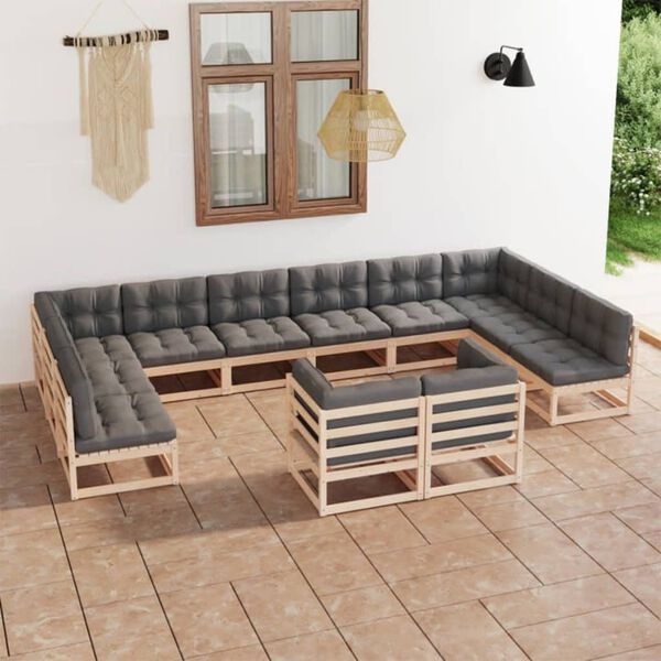 vidaXL 12 Piece Garden Lounge Set with Cushions Solid Pinewood