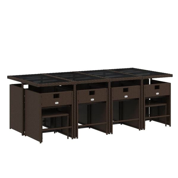 vidaXL 13 Piece Garden Dining Set with Cushions Brown Poly Rattan