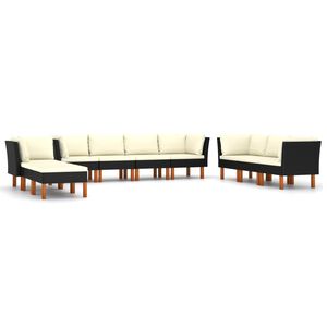vidaXL 10 Piece Garden Lounge Set with Cushions Poly Rattan Black