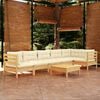 vidaXL 7 Piece Garden Lounge Set with Cream Cushions Pinewood