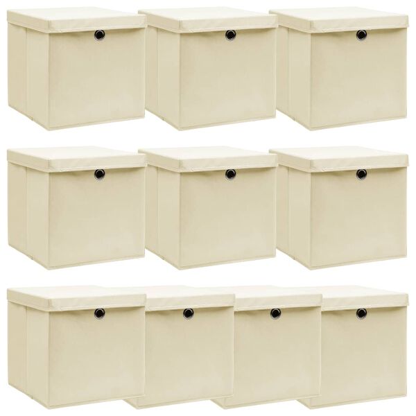 vidaXL Storage Boxes with Lid 10 pcs Cream 32x32x32 cm Fabric