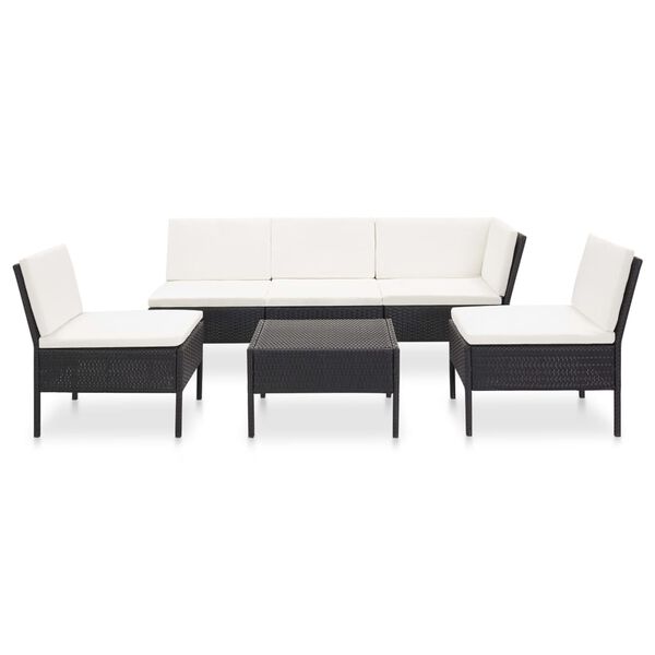 vidaXL 6 Piece Garden Lounge Set with Cushions Poly Rattan Black