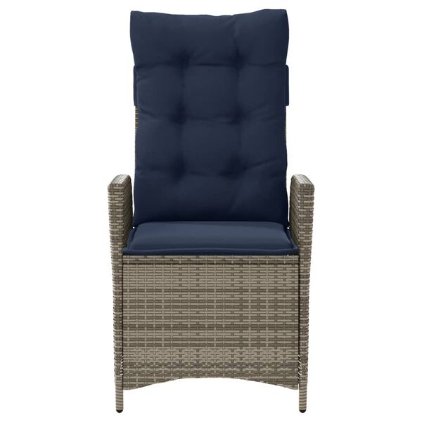 vidaXL Reclining Garden Chair with Cushions Grey Poly Rattan