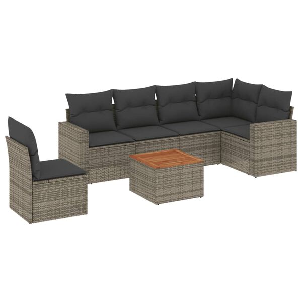 vidaXL 7 Piece Garden Sofa Set with Cushions Grey Poly Rattan