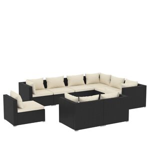 vidaXL 9 Piece Garden Lounge Set with Cushions Poly Rattan Black