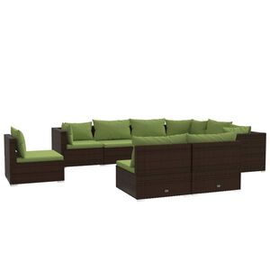 vidaXL 9 Piece Garden Lounge Set with Cushions Poly Rattan Brown