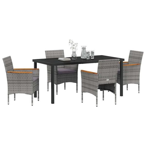 vidaXL Garden Dining Set with Cushion 5 pcs Grey Poly Rattan