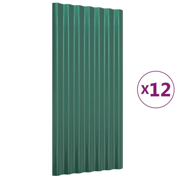 vidaXL Roof Panels 12 pcs Galvanised Steel Green 80x36 cm